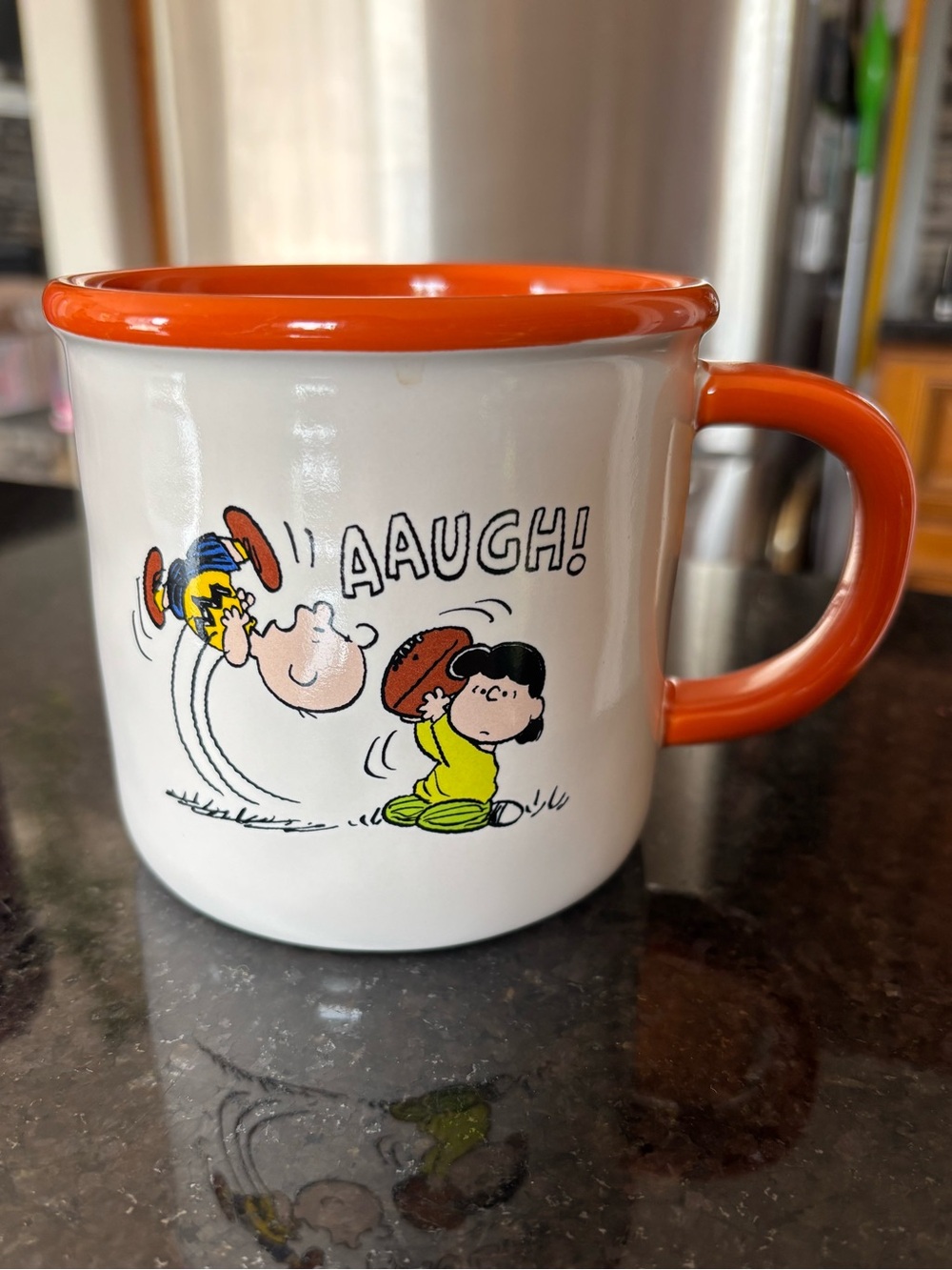RAE DUNN Peanuts Mug with Orange Rim and Handle